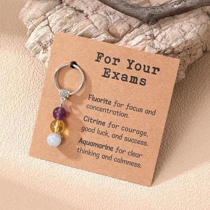 Healing Crystal Keychain Gift for New Beginnings Calming Anxiety Luck Protection Natural Gemstone Keychain for Women - color: For Your Exams