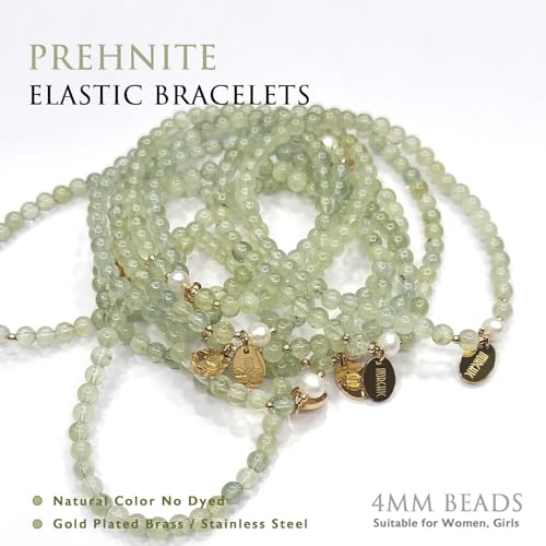Morchic 4mm Natural Gemstone Beads Stretch Bracelet for Women, With Freshwater Pearls, Energy Gem Birthday Gift for Her 7.2” - color: Prehnite