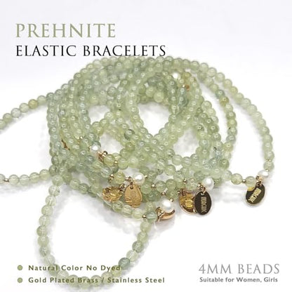 Morchic 4mm Natural Gemstone Beads Stretch Bracelet for Women, With Freshwater Pearls, Energy Gem Birthday Gift for Her 7.2” - color: Prehnite