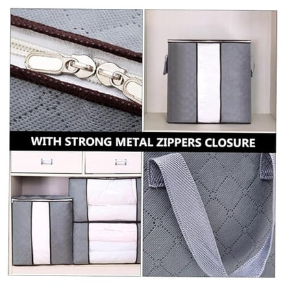Heavy-Duty Storage Bags with Zipper, Foldable Thick Fabric Blanket Storage Bags, Waterproof Moving & Travel Organizers, Foldable Reinforced Handles (Gray)