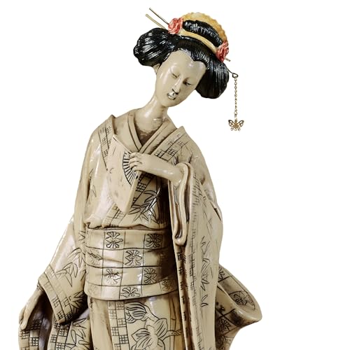Touch of Class Miyoko Beauty Geisha Table Sculpture - Resin - Beige, Black, Red - Japanese Lady for Bedroom, Living Room, Dining Room, Bookshelf, Mantel, Office, Entryway, Foyer