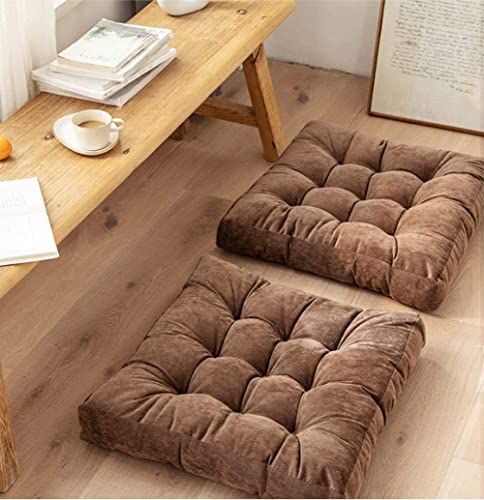 Solid Square Floor Pillow Pouf Thicken Pillow Seat Corduroy Chair Pad 22x22 inch Seat Cushion for Yoga Meditation Living Room Balcony Office (Brown)