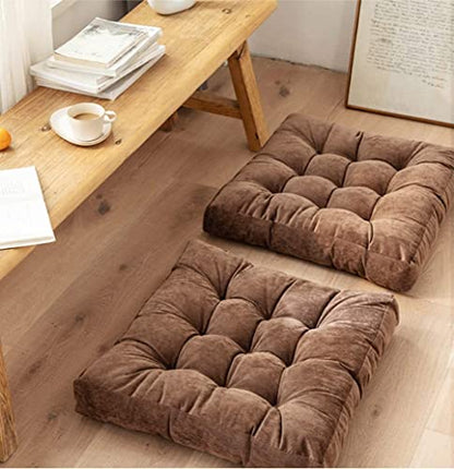 Solid Square Floor Pillow Pouf Thicken Pillow Seat Corduroy Chair Pad 22x22 inch Seat Cushion for Yoga Meditation Living Room Balcony Office (Brown)