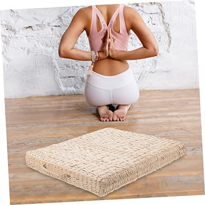Happyyami 1pc Handwoven Square Straw Mat Cushion for Meditation Yoga and Home Use Diameter Thick Japanese Style Woven Floor Pad for Living Room and Office