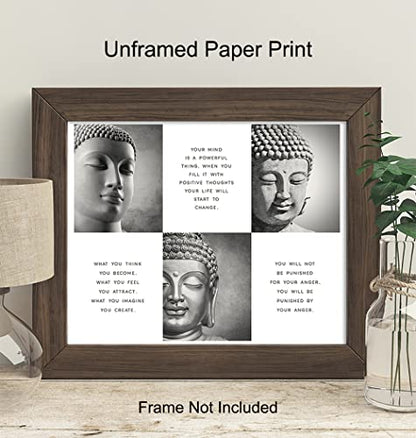 LARGE 11X14 - Positive Inspirational Quotes Buddha Posters - Zen Buddhism Wall Art - Spa Namaste Wall Decor, Yoga Studio, Home Office - Uplifting New Age Buddhist Meditation Spiritual Gifts for Women - size: 11"L x 14"W