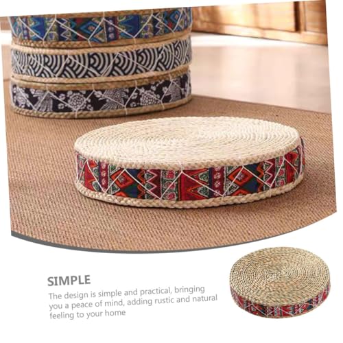minkissy Woven Round Meditation Cushion 30cm Diameter X 7cm Height Natural Straw Floor Pillow Japanese Style Indoor Seating Pad for Yoga and Zen Practice
