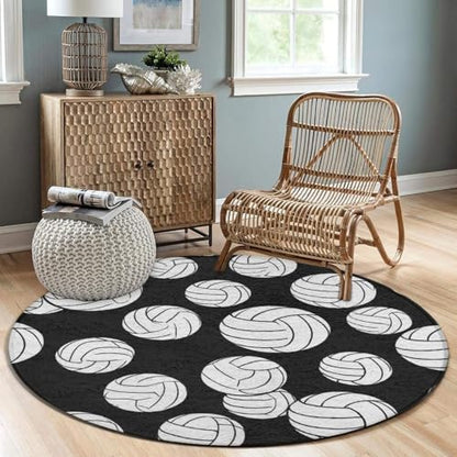 Room Sofa Yoga Soft Round Carpet, Modern Round Area Rug, Non-Slip Machine Washable Kitchen Office Circle Rug Compatible with Black and White Volleyball Ball 24inch(60cm) - color: Color568, size: 24inch(60cm)