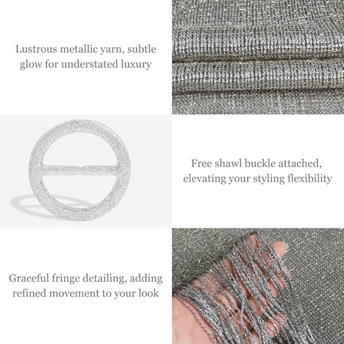Sumolux Shawls Wraps for Evening Dresses Metallic Glitter Shawls Scarf for Women Sparkling Wedding with Free Buckle - color: Dark Grey With Gold Threads