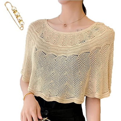 Knitted Sun-Proof Ice Silk Shawl, Knitted Sun-Proof Shawl, Summer Hollow-Out Knit Shawl Wraps, Silk Shawl