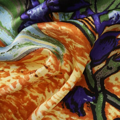 JWSilk Long Charmeuse Silk Scarf Classic Art Print - color: Blue Iris By Van Gogh