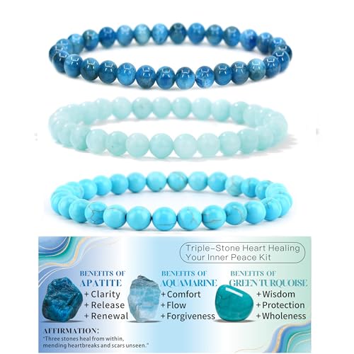 4mm 6mm 8mm Healing Crystal Bracelets for Women Men Natural Stone Beaded Stretch Bracelet Handmade Gemstone Reiki Spiritual Jewelry Gifts - color: Apatite+Aquamarine+Green Turquoise-Healing, size: 6mm