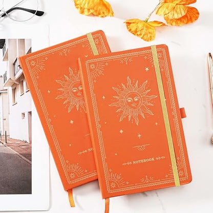 Artfan Ruled Notebook/Journal – Premium Thick Paper Classic Writing Notebook with Pocket + Page Dividers Gifts, Banded, Large, 128 Pages, Hard Cover, Lined (5.3" x 8.26") - Orange - color: Brown 1