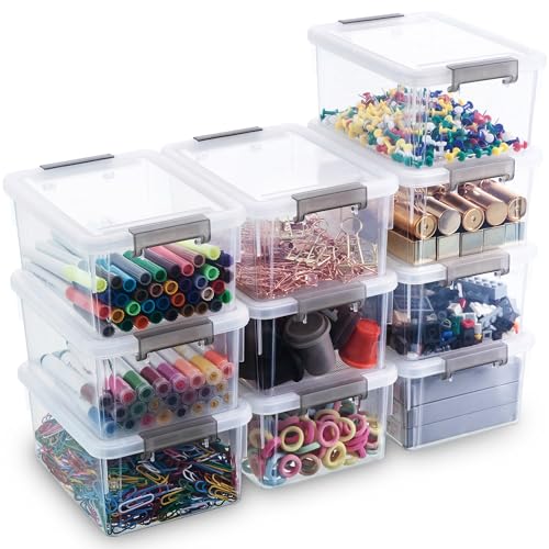 Citylife 1.3 QT 10 Pack Small Storage Bins Plastic Storage Container Stackable Box with Lids for Organizing, Clear White - color: Clear White, size: 1.3 QT(10 Pack)
