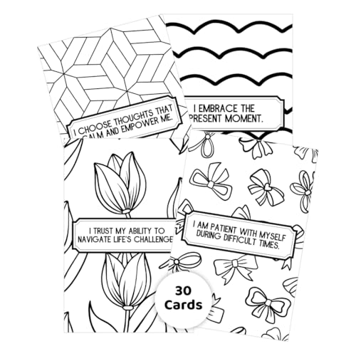 Affirmation Cards You Can Color – Set of 30 Inspirational Coloring Cards for Anxiety, Self-Love, and Self-Care | Mindfulness & Stress Relief Gift for Adults and Teens (Anxiety)
