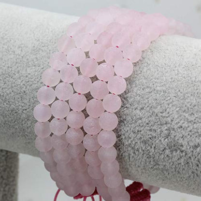 Keleny Natural Gemtone 6mm Round Beads Crystal Adjustable Braided Macrame Tassels Bracelets Unisex - color: Matt Rose Quartz