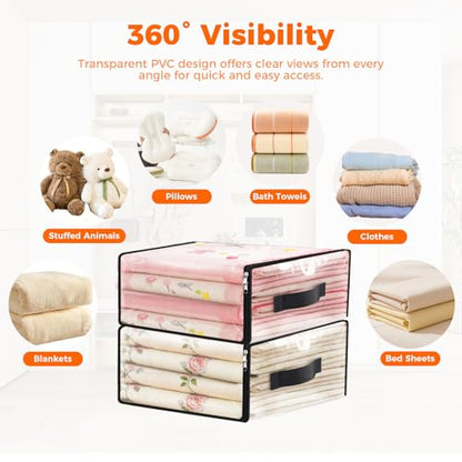 SpaceWhisper 6 Pack Clear Storage Bags, Plastic Blanket Storage Bags with Zipper and Handle, Moving Bags for Comforter, Bedding & Clothes, Closet Organizer and Under Bed Storage (17.7x15.7x7.9 Inch) - size: 17.7 x 15.7 x 7.9 Inch