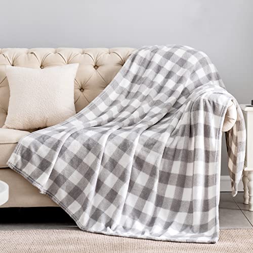 BEDELITE Plaid Fleece Twin Blanket for Couch & Bed, Grey & White Checkered Flannel Blanket, Cozy & Soft Buffalo Plaid Decor Blanket for Women, Men, 60"x80" - color: Grey/White Plaid, size: Twin(60"x80")