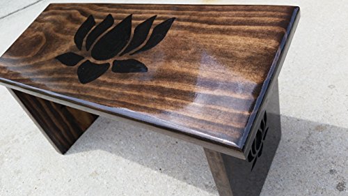 Hand Crafted Kona Stain Meditation Bench with Hand Painted Lotus Flower and Legs.