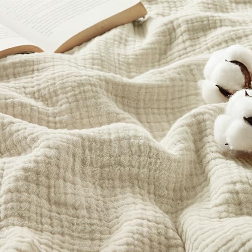 Bedsure 100% Cotton Muslin Blanket Queen Size for Bed - 4-Layer Breathable and Lightweight Soft Gauze Muslin Blankets for Adults, PureWoven Thin Summer Blanket, All Season, Linen Beige, 90x90 Inches - color: 01 - Beige, size: Queen (90" X 90")