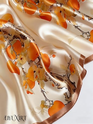 100% Mulberry Silk Oversized Women’s Sun-Shielding Shawl Formal Evening Neckwear Featherlight Airy - color: N5-amber Blossom Scarf（69" X 21"inch）