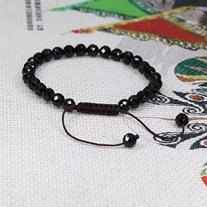Keleny Natural Gemtone 6mm Round Beads Crystal Adjustable Braided Macrame Tassels Bracelets Unisex - color: Faceted Black Tourmaline