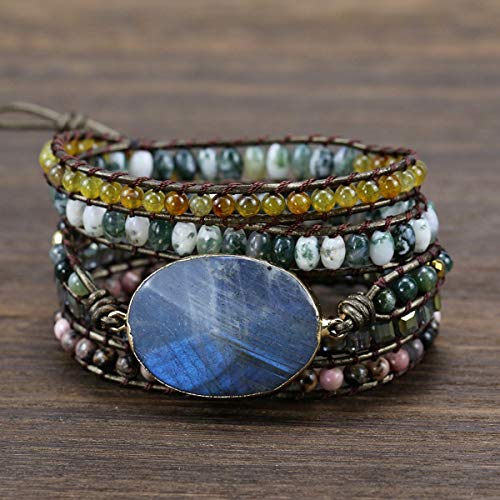 Boho Wrap Bracelet for Women, Handmade Natural Imperial Jasper Multi-Layer Stone Beaded Bracelet, Bohemian Healing Crystal Stone Jewelry Gifts - color: Labradorite