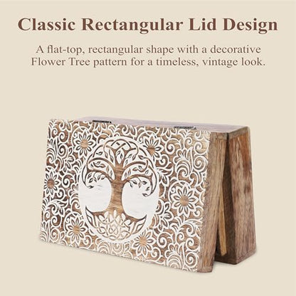 Ajuny Tree of Life Pattern Decorative Box Keepsake Trinket Holder Treasure Chest Jewelry Organizer for Necklaces Watch Storage Boxes Great for Gift- 8X5 Inch - style: Artisanal