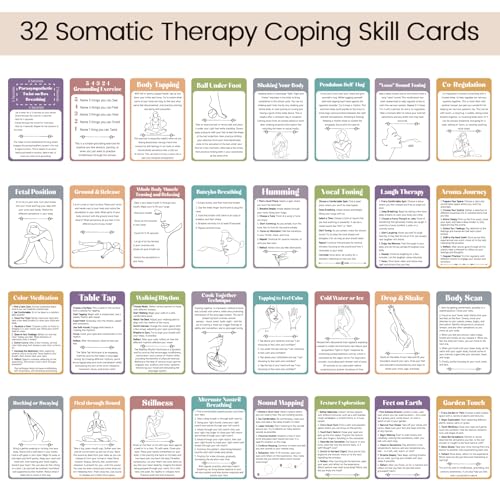 32 Pcs Somatic Therapy Exercise Cards 5.9 x 4 Inches Mindfulness Cards Coping Skills for Nervous System Regulation, Relieve Anxiety, Reconnect with Your Body, and Find Comfort