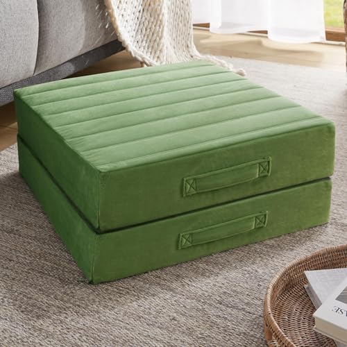 Codi High Density Foam Floor Pillow 2 Sets, Large Meditation Cushions Seating for Adults and Yoga Sitting, Washable Thick Couch Cushion with Soft Tufted Covers - 22 * 22 * 5inch Green - color: Green, size: 22 Inch (Pack of 2)