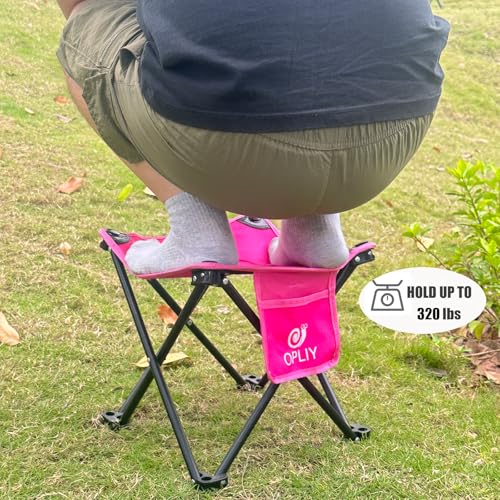 Opliy Camping Stool Upgrade Foot Stool for Camping Fishing Hiking Gardening and Beach, Camping Seat with Carry Bag (Rose Red) - color: Rose Red