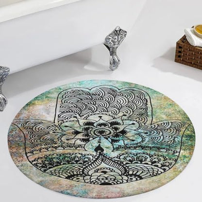 Hamsa Hand of Fatima Meditation Mandala Ultra Soft Non-Slip Area Rugs Indoor Coral Velvet Floor Mat Short Flannel Carpet for Living Room Bedroom Dining Room, 35*35in