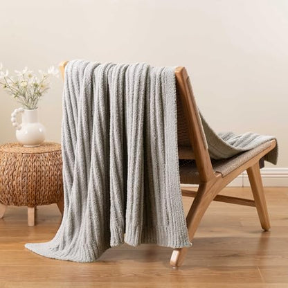 BATTILO Grey Throw Blanket for Couch, Fluffy Soft Plush Light Gray Chenille Blankets, Cozy Warm Lightweight Blanket for Bed, Sofa, Light Gray, 50"x60" - color: Grey