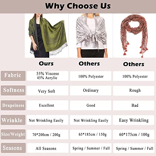 Ciormis Two Tone Silky Paisley Pashmina Shawl Scarf,Soft Women's Rave Jacquard Pashminas Wrap Scarves - color: G#. Black Floral
