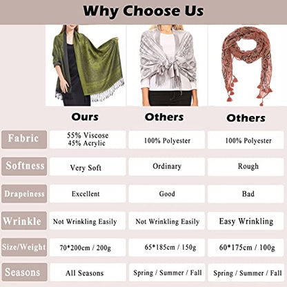 Ciormis Two Tone Silky Paisley Pashmina Shawl Scarf,Soft Women's Rave Jacquard Pashminas Wrap Scarves - color: G#. Black Floral