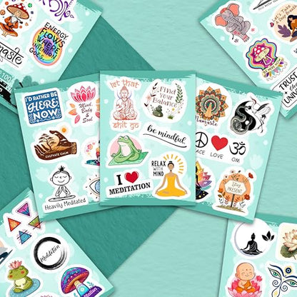 100Pcs Meditation Stickers for Water Bottle and Laptop - Gift for Meditation Lovers - Zen, Chakra Stickers - Gift for Women & Men
