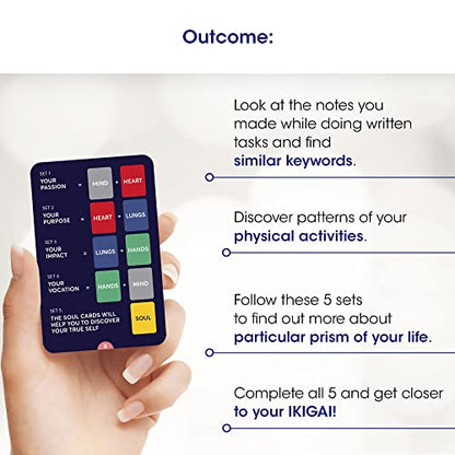Ikigai Self-Discovery Cards — 35 Question & Task Cards Built Around the 5-Chapter Method | Find Your Passion, Purpose & Reason for Living | Japanese Mindfulness Gift for Men & Women
