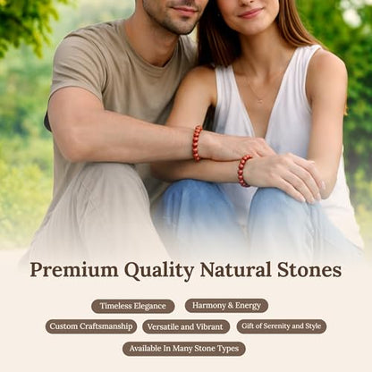 Elm City Direct 8mm Natural Stone Beaded Bracelet – Unisex Crystal Stretch Bracelets for Men & Women, Chakra & Healing Jewelry, Gift-Ready Beaded Bracelets - color: Red Sardonyx