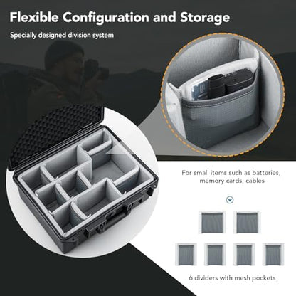 Lykus PVC1 Waterproof Hard Case with Padded Dividers for Cameras, Lenses, Dual DJI Mavic/Air/Mini drones [CASE ONLY] - color: Black PVC1