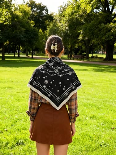 35" Head Scarf Large Square Scarf Like Cotton Hairscarf Fashion Scarves Bandana Night Sleeping Wraps for Women B01 - color: Black Pearl Flower