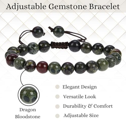ANAYA AGATE Energy Protection Crystal Handmade Adjustable Bead Bracelet Perfect for Men, Women’s Christmas Gift - Gemstone Healing Stretch Bracelet Pulsera Para Hombre Mujer Stocking Stuffer - color: Dragon Bloodstone