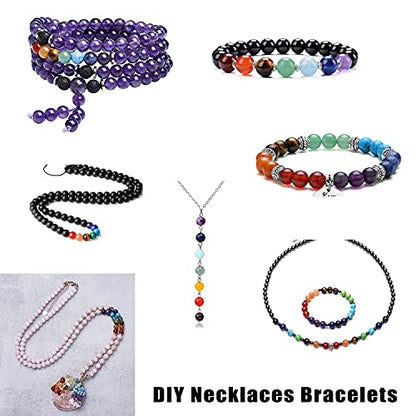 AD Beads 8mm Natural Round Loose Beads 110 Pieces, for Making 108 Mala Prayer Beads Necklace, Bracelet & Yoga Meditation, Jewelry Design (7 Chakra Beads) - color: 7 Chakra Beads, size: 8mm-110pcs