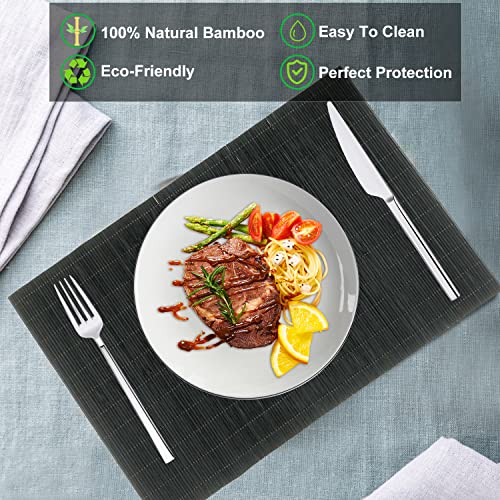 Set of 8 Pcs Bamboo Placemats Sushi Rolling Mat Japanese Style Natural Anti-Slip Bamboo Placemats Washable Heat-Resistant Table Mats for Dining Room and Kitchen（Black） - color: 4black, size: Set of 8