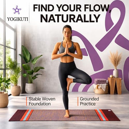 Yogikuti 100% Cotton Yoga Rug/Natural Woven Yoga Mat/Breathable Non-Slip Yoga Carpet for Ashtanga, Iyengar & Meditation Practice/Foldable & Eco-Friendly Yoga Mat