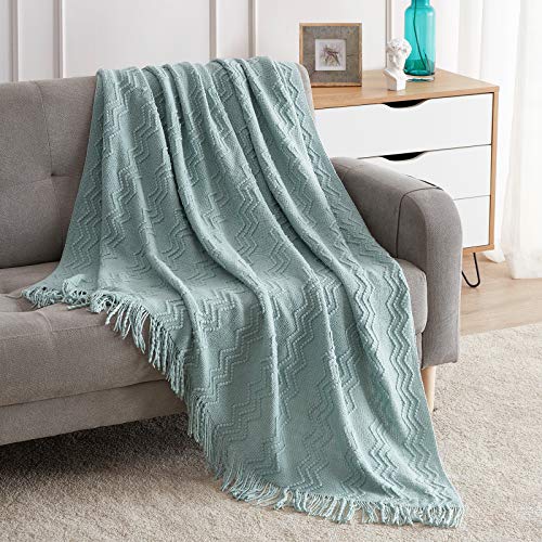 BOURINA Aqua Throw Blanket 60x80 Inches Throw Textured Solid Soft Sofa Throw Couch Knitted Decorative Blanket - color: Aqua, size: 60"x80"