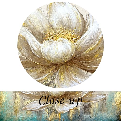 KREATIVE ARTS Large 5 Pieces Lotus Flower Blooming Wall Art Canvas Print Painting Modern Peaceful Still Life Artwork Zen Golden Floral Artwork for Meditation Room Decoration 60x32 Inches