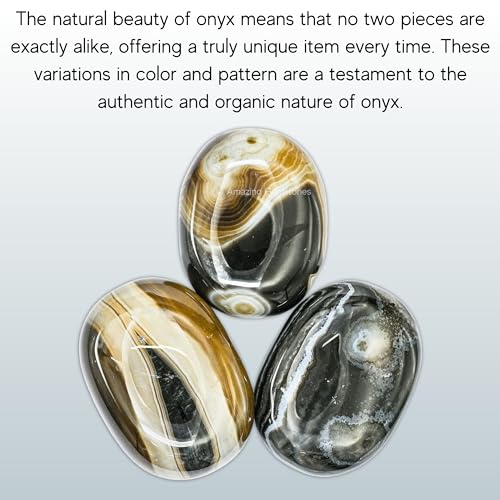 Amazing Gemstone Black Onyx Crystals and Healing Stones - Large Palm Stone Crystals Piedra - Crystal for Good Luck, Balanced Positive Energy, Meditation - Unique Stocking Stuffers and Birthday Gifts - color: Black Onyx