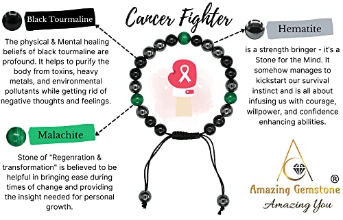Amazing Gemstone Cancer Fighter Bracelets - Malachite Hematite Black Tourmaline Bracelet Set for Men Women Healing Crystal Gifts for Breast, Lung, Bowel, Prostate Cancer - color: Cancer Fighter