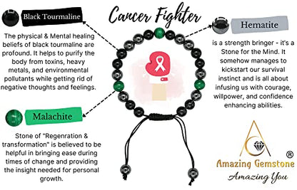 Amazing Gemstone Cancer Fighter Bracelets - Malachite Hematite Black Tourmaline Bracelet Set for Men Women Healing Crystal Gifts for Breast, Lung, Bowel, Prostate Cancer - color: Cancer Fighter