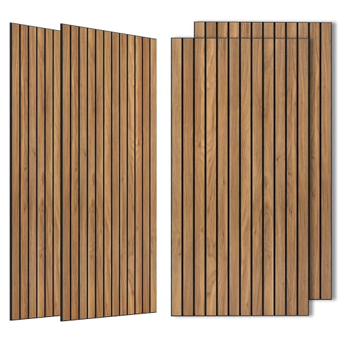Wood Veneer Acoustic Panels,4 Pack 47.2”x23.6” Sound Panels, Decorative Large Wood Panels for Wall, for Office,Home Theater,Studio,Living Room,Rustic Teak - color: Rustic Teak, size: 4 PACK