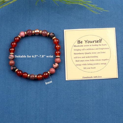 KSQS Healing Stone Bead Bracelet for Women, Natural Gemstones Balance Protection Bracelet, Spiritual Crystal Beads Bracelet Anxiety Relief with Meaning Card - style: Be Yourself